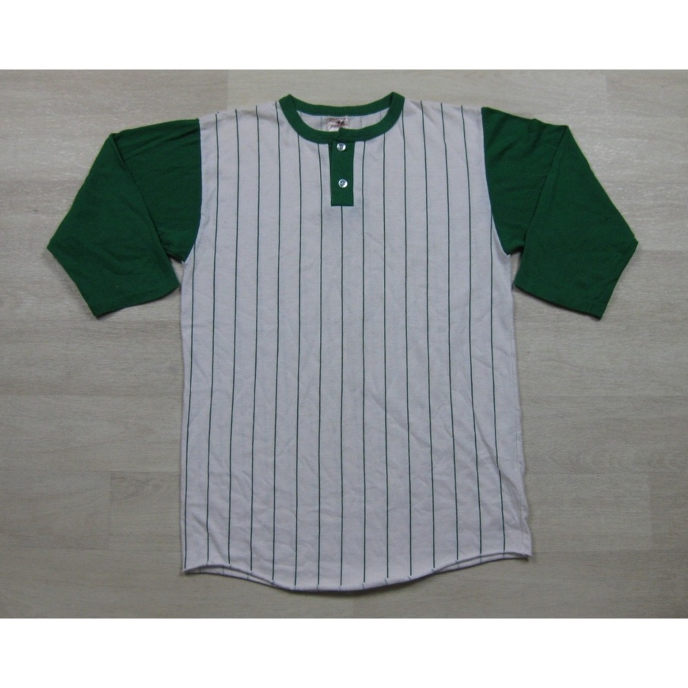 Vintage 80s Bantam Raglan T Shirt (M) Baseball Henley Pinstripe Single Stitch